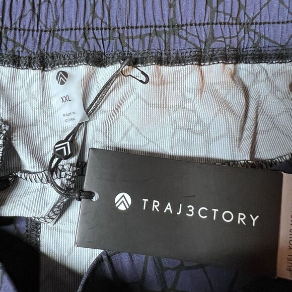 Traj3ctory Athletic Shorts Men XXL Blue Black Web Print Zip Pocket P7-24 Wicking - Picture 5 of 12